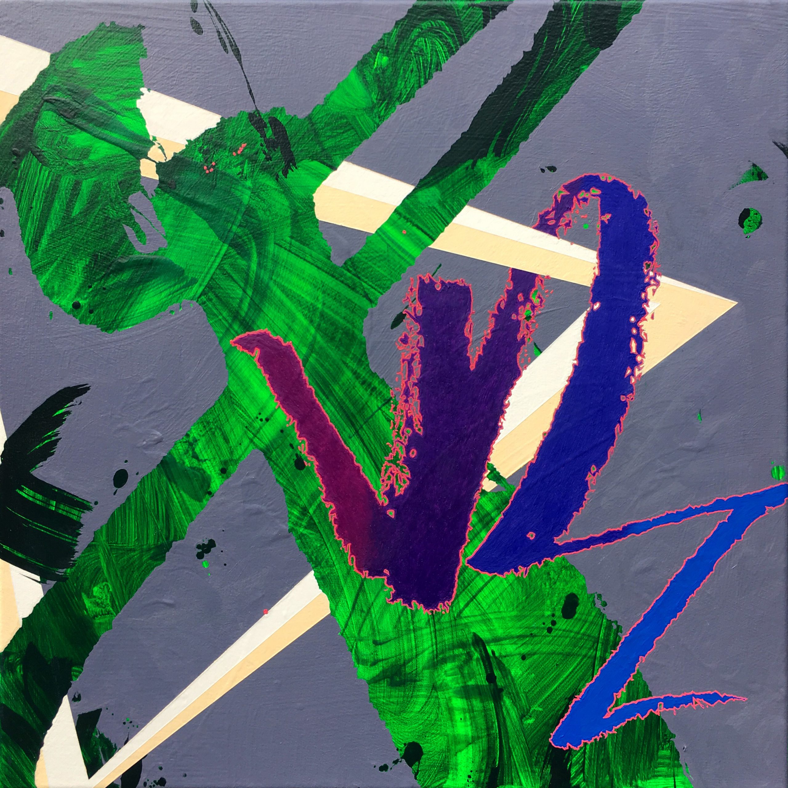 Jackknife, 2020, Oil, Acrylic, Ink & Beeswax on Canvas, 50cm x 50cm