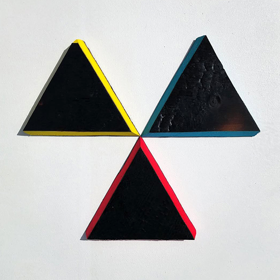 CMYK, 2022, Charred Timber & Acrylic, 40cm x 40cm